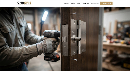 Carpenter installing fire door hardware
